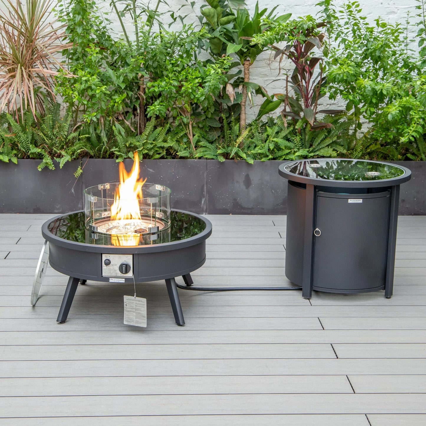 Walbrooke Aluminum Patio Conversation With Fire Pit Table & Tank Holder - Elax Furniture