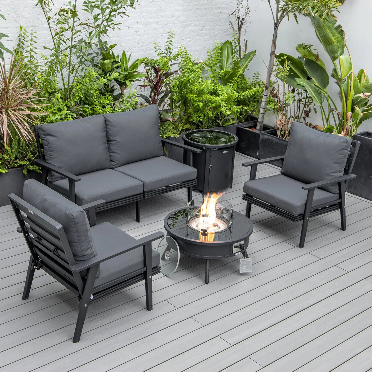 Walbrooke Aluminum Patio Conversation With Fire Pit Table & Tank Holder - Elax Furniture