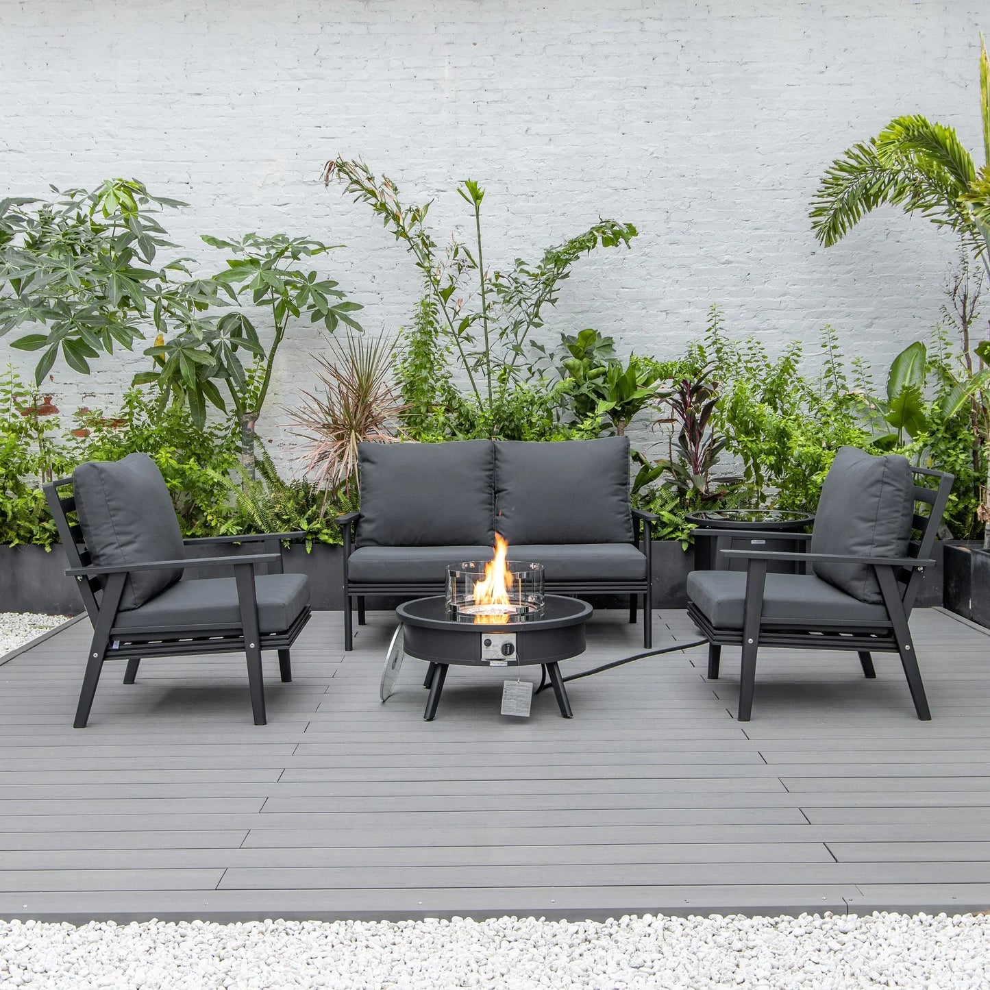 Walbrooke Aluminum Patio Conversation With Fire Pit Table & Tank Holder - Elax Furniture