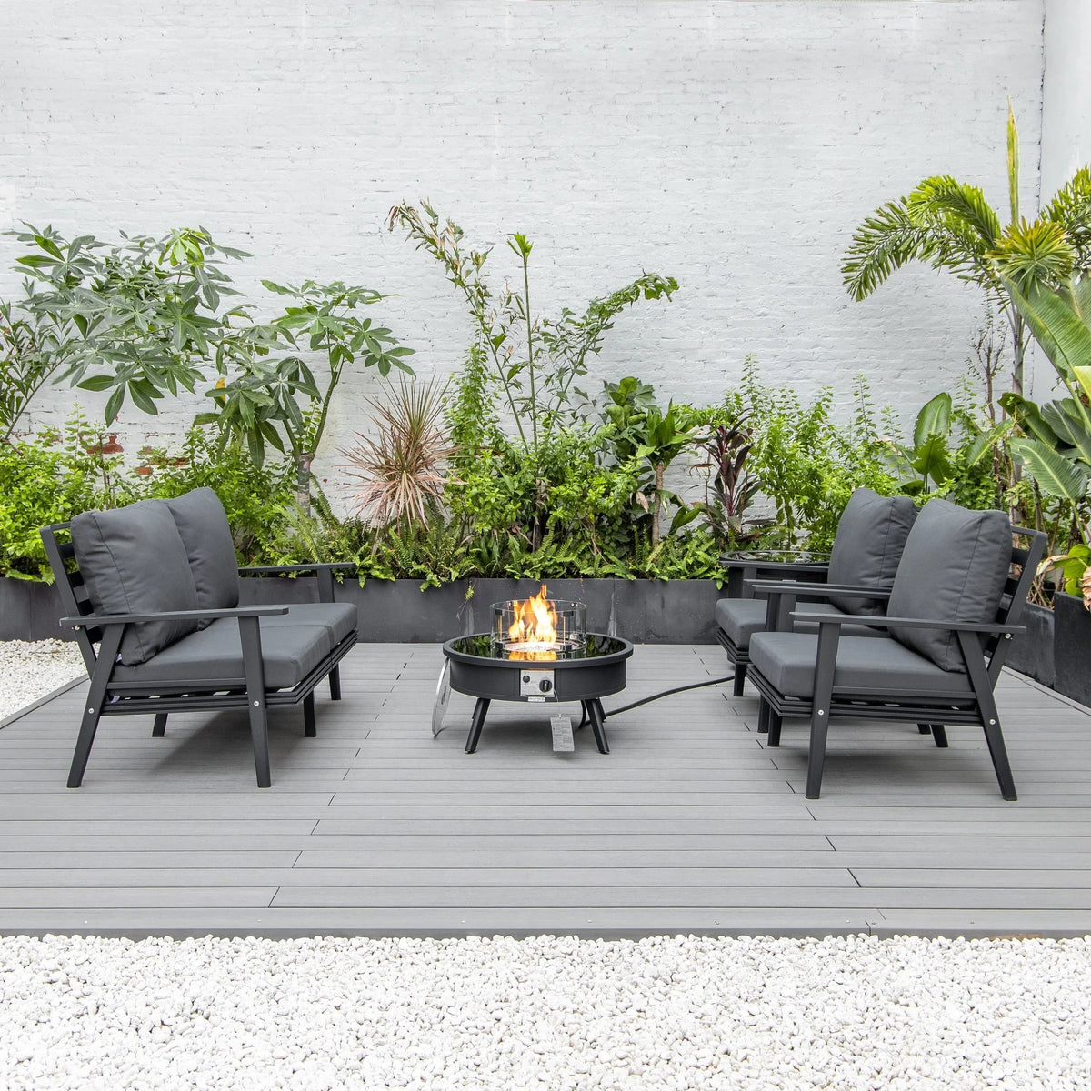 Walbrooke Aluminum Patio Conversation With Fire Pit Table & Tank Holder - Elax Furniture