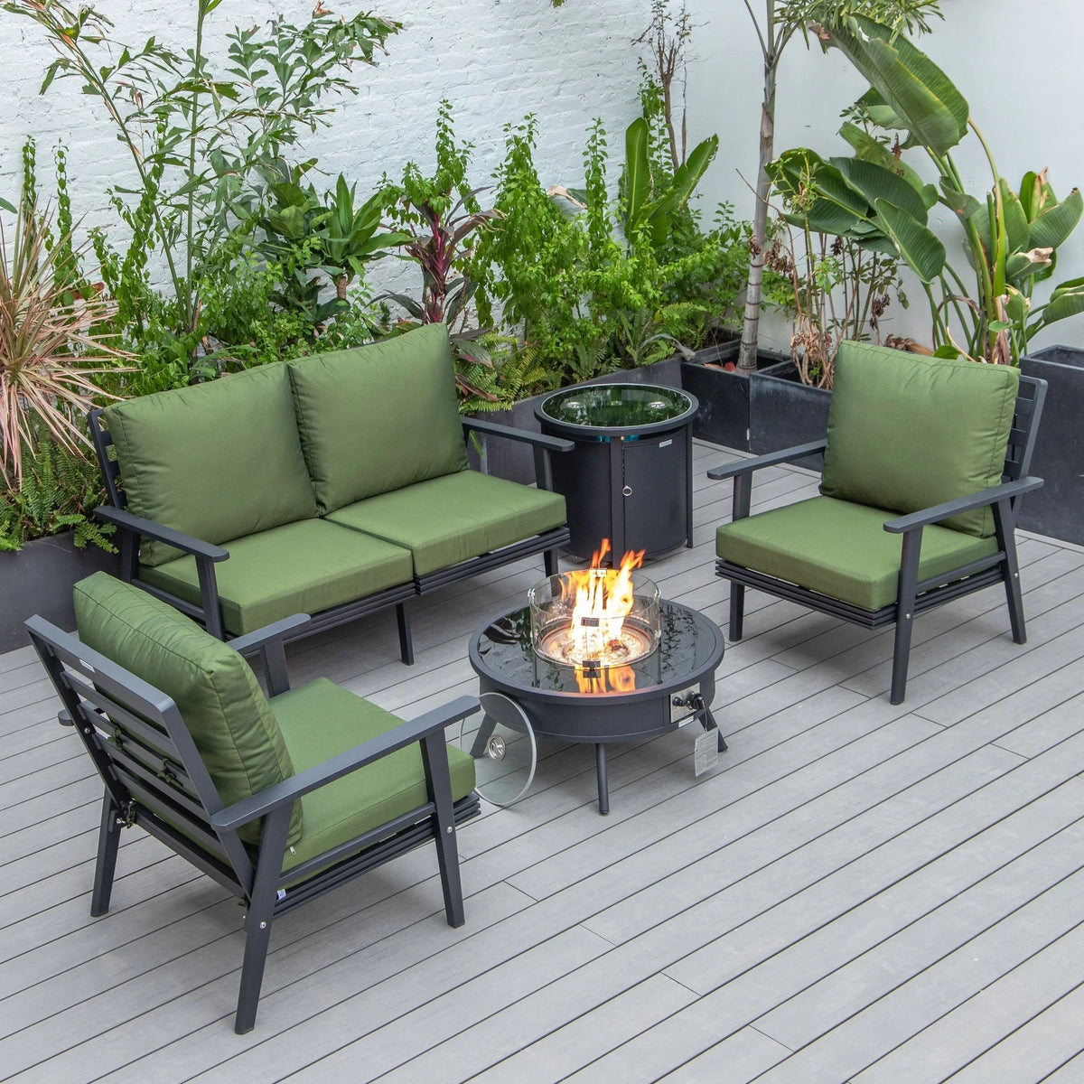 Walbrooke Aluminum Patio Conversation With Fire Pit Table & Tank Holder - Elax Furniture