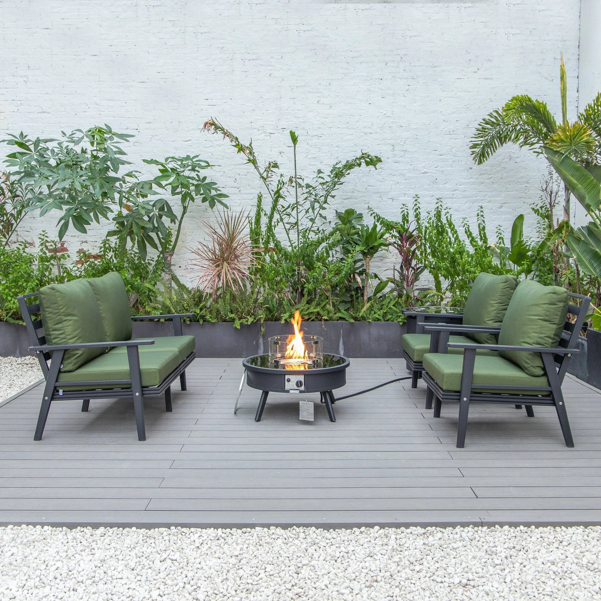 Walbrooke Aluminum Patio Conversation With Fire Pit Table & Tank Holder - Elax Furniture