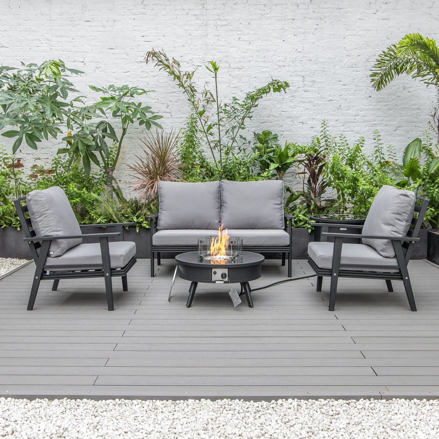 Walbrooke Aluminum Patio Conversation With Fire Pit Table & Tank Holder - Elax Furniture