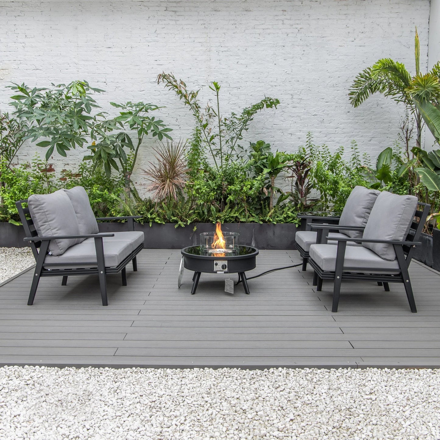 Walbrooke Aluminum Patio Conversation With Fire Pit Table & Tank Holder - Elax Furniture