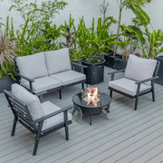 Walbrooke Aluminum Patio Conversation With Fire Pit Table & Tank Holder - Elax Furniture