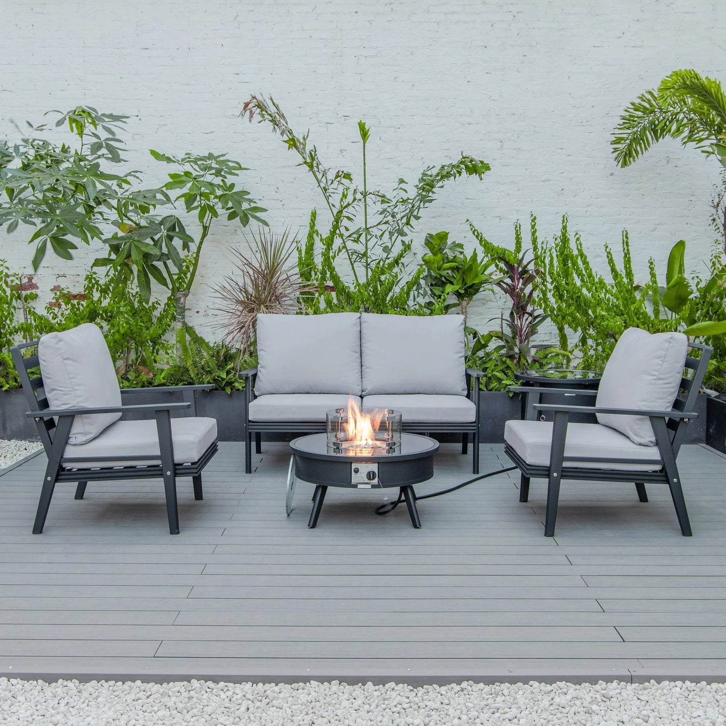 Walbrooke Aluminum Patio Conversation With Fire Pit Table & Tank Holder - Elax Furniture