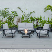 Walbrooke Aluminum Patio Conversation With Fire Pit Table & Tank Holder - Elax Furniture