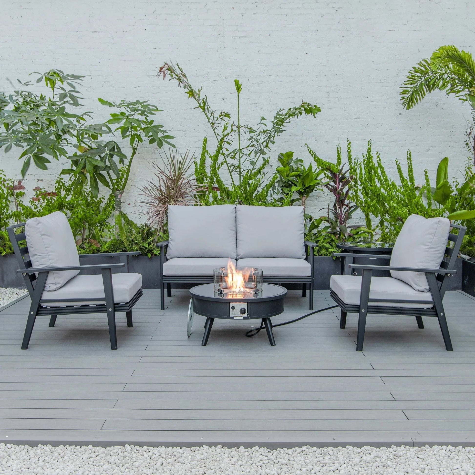 Walbrooke Aluminum Patio Conversation With Fire Pit Table & Tank Holder - Elax Furniture