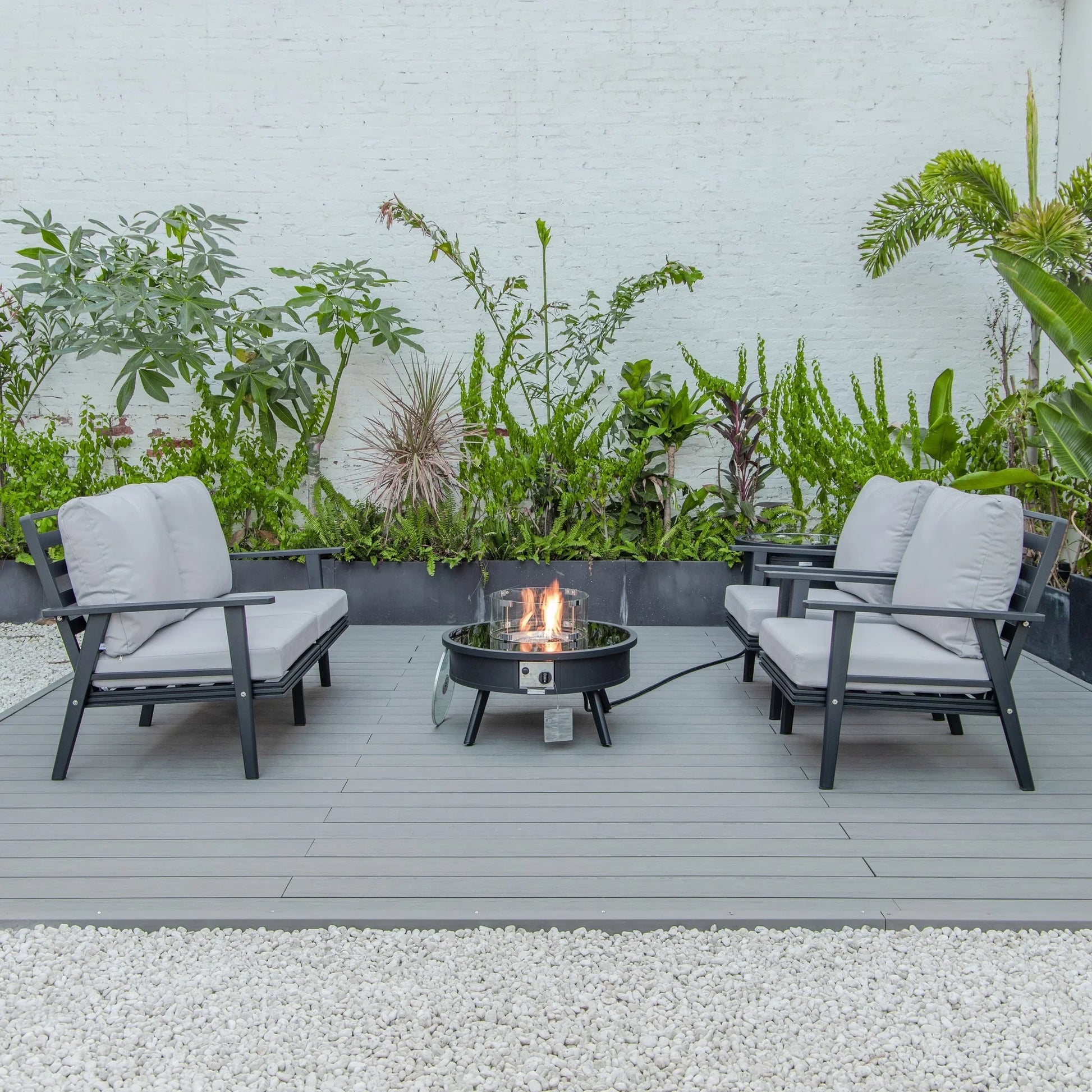 Walbrooke Aluminum Patio Conversation With Fire Pit Table & Tank Holder - Elax Furniture