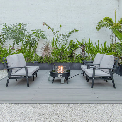 Walbrooke Aluminum Patio Conversation With Fire Pit Table & Tank Holder - Elax Furniture