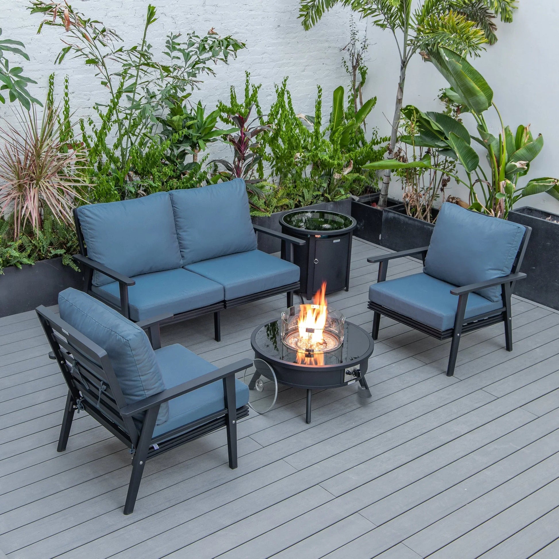 Walbrooke Aluminum Patio Conversation With Fire Pit Table & Tank Holder - Elax Furniture