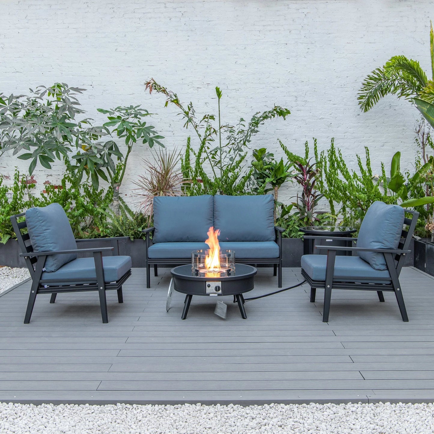 Walbrooke Aluminum Patio Conversation With Fire Pit Table & Tank Holder - Elax Furniture