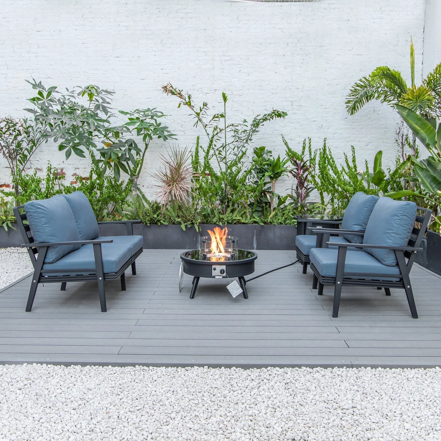 Walbrooke Aluminum Patio Conversation With Fire Pit Table & Tank Holder - Elax Furniture