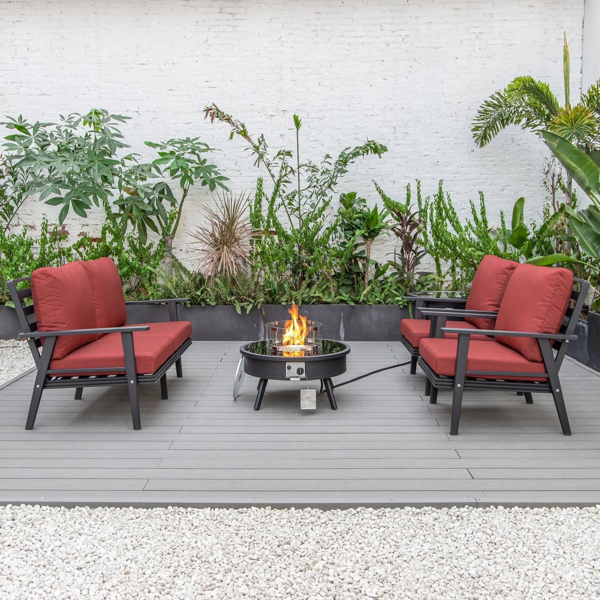 Walbrooke Aluminum Patio Conversation With Fire Pit Table & Tank Holder - Elax Furniture