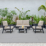 Walbrooke Aluminum Patio Conversation With Slats Design Fire Pit Table & Tank Holder - Elax Furniture