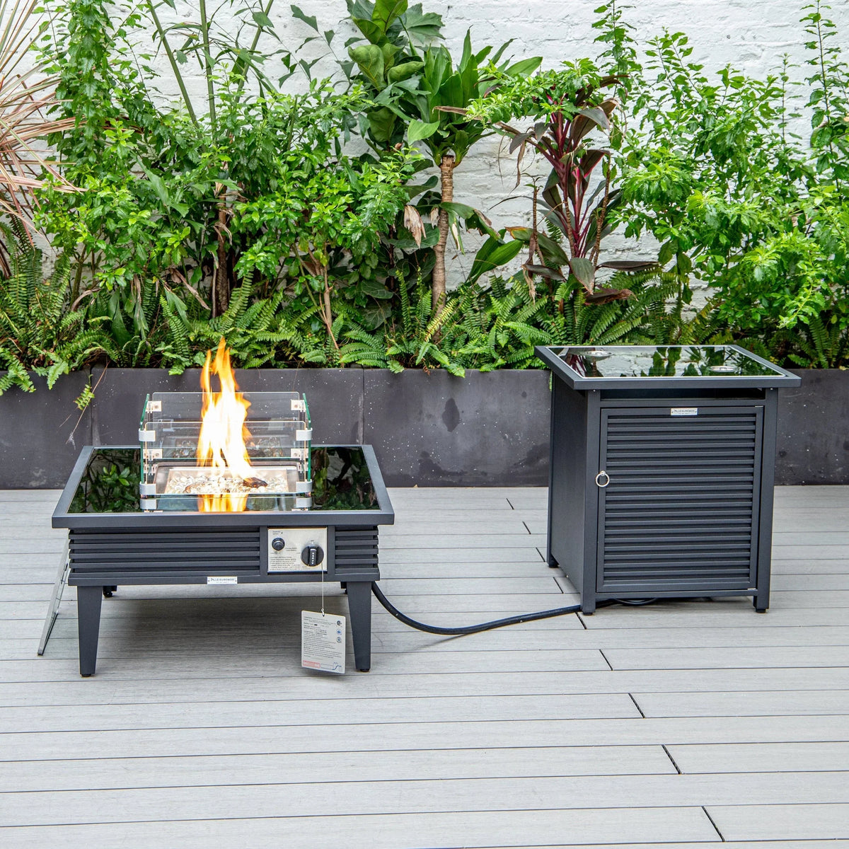 Walbrooke Aluminum Patio Conversation With Slats Design Fire Pit Table & Tank Holder - Elax Furniture