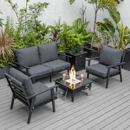 Walbrooke Aluminum Patio Conversation With Slats Design Fire Pit Table & Tank Holder - Elax Furniture