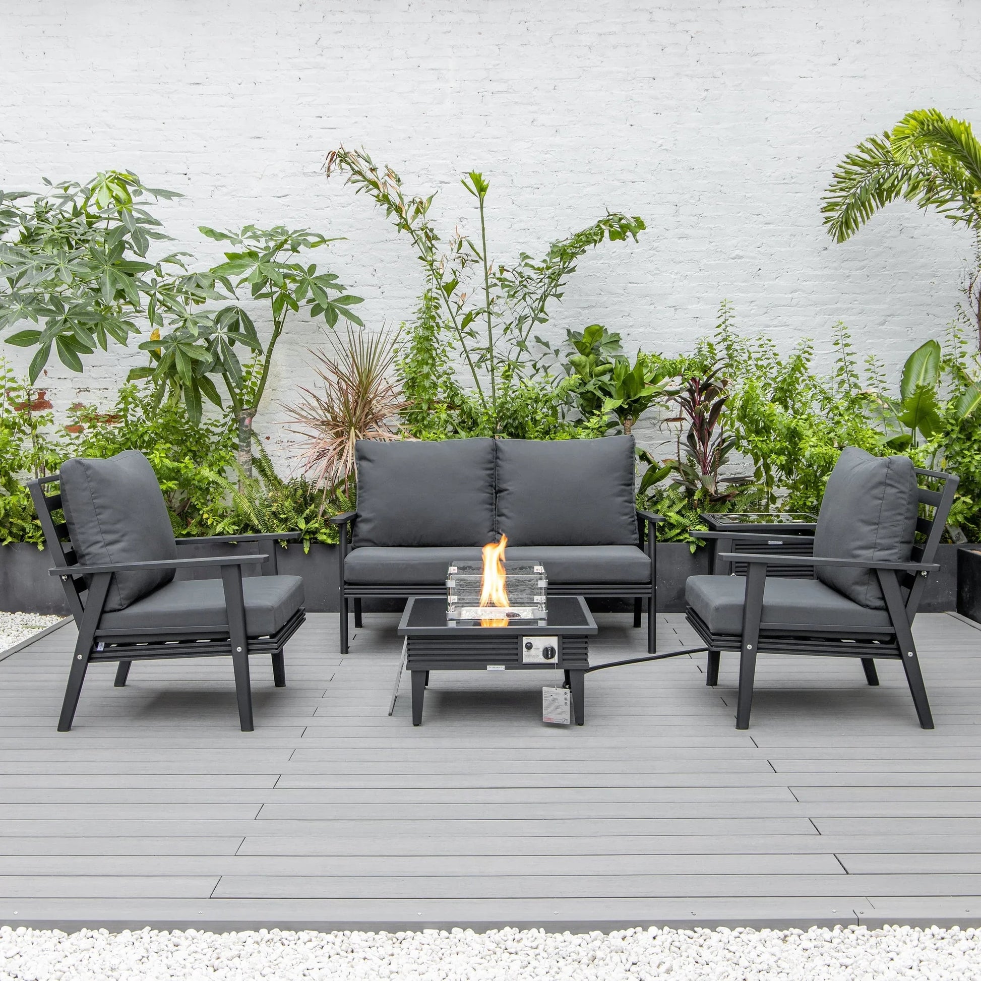 Walbrooke Aluminum Patio Conversation With Slats Design Fire Pit Table & Tank Holder - Elax Furniture