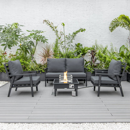 Walbrooke Aluminum Patio Conversation With Slats Design Fire Pit Table & Tank Holder - Elax Furniture