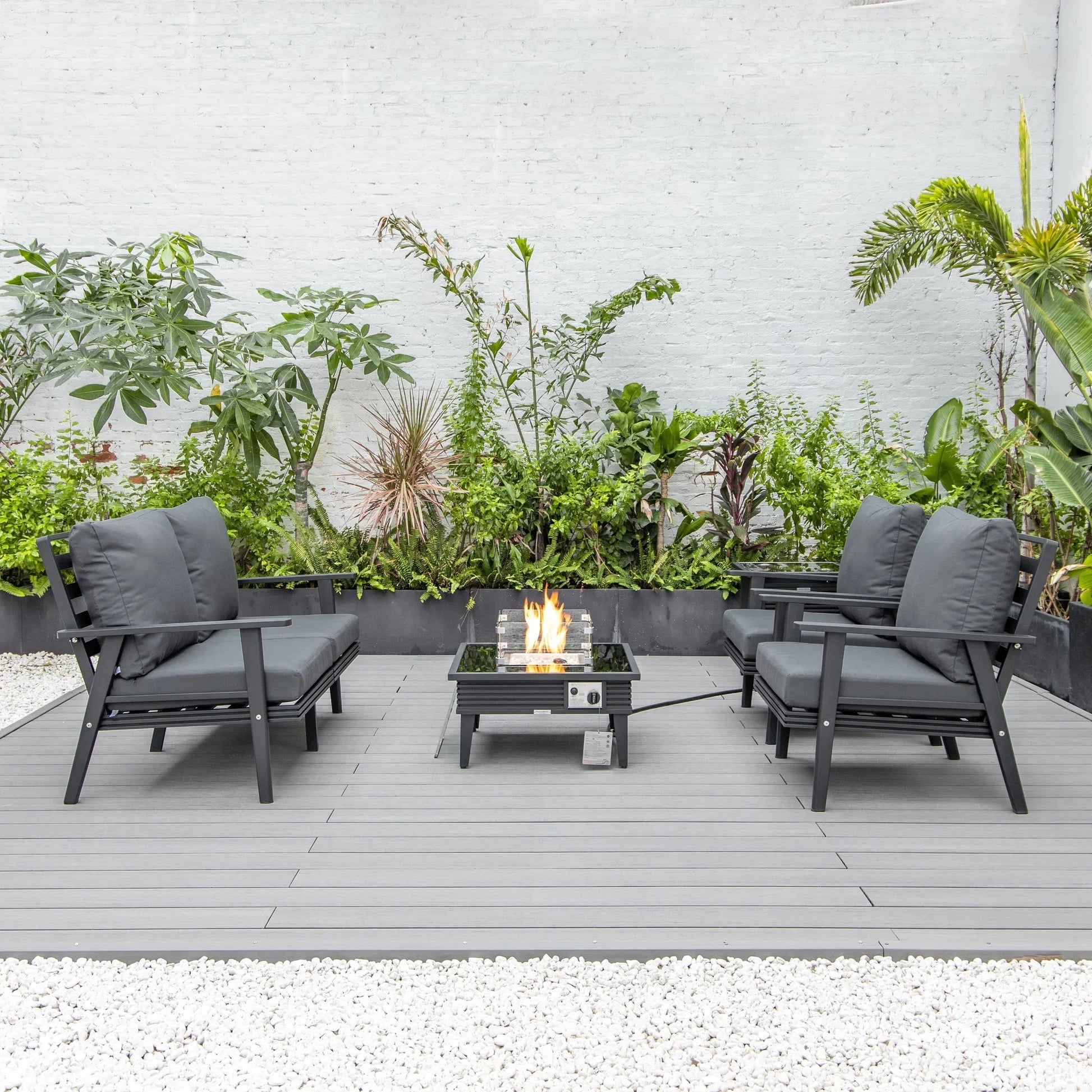 Walbrooke Aluminum Patio Conversation With Slats Design Fire Pit Table & Tank Holder - Elax Furniture