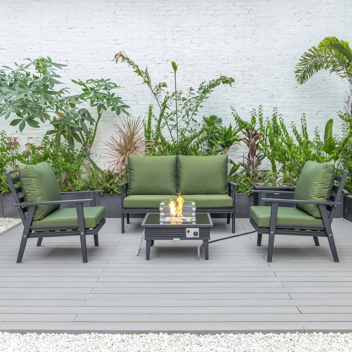 Walbrooke Aluminum Patio Conversation With Slats Design Fire Pit Table & Tank Holder - Elax Furniture