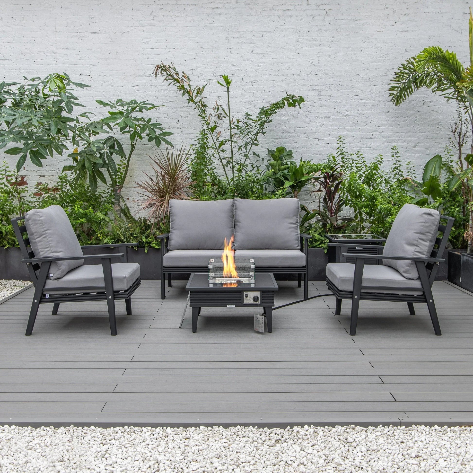 Walbrooke Aluminum Patio Conversation With Slats Design Fire Pit Table & Tank Holder - Elax Furniture