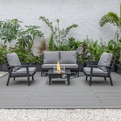 Walbrooke Aluminum Patio Conversation With Slats Design Fire Pit Table & Tank Holder - Elax Furniture
