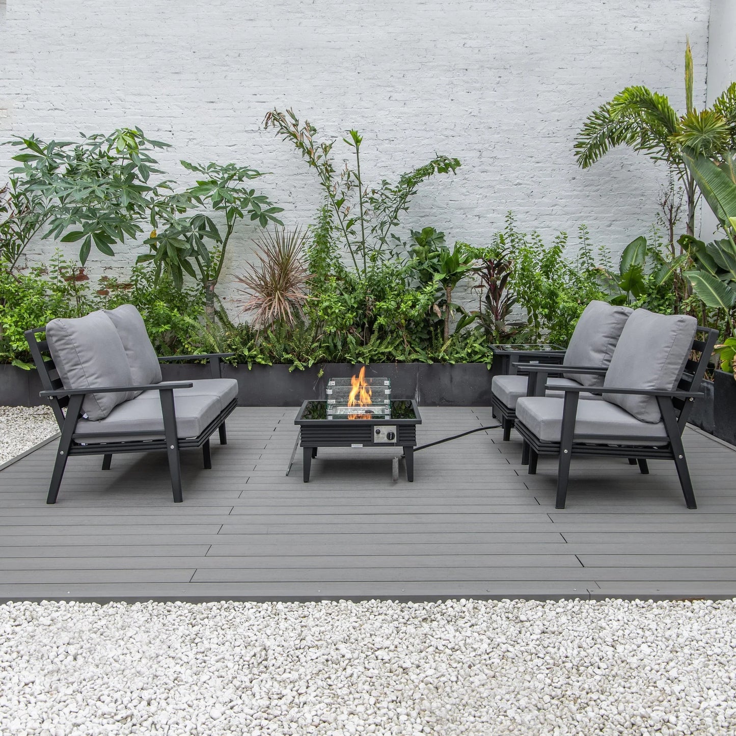 Walbrooke Aluminum Patio Conversation With Slats Design Fire Pit Table & Tank Holder - Elax Furniture