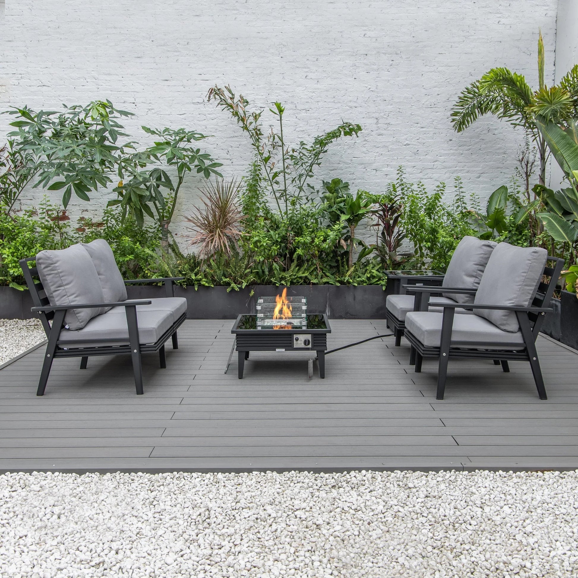 Walbrooke Aluminum Patio Conversation With Slats Design Fire Pit Table & Tank Holder - Elax Furniture
