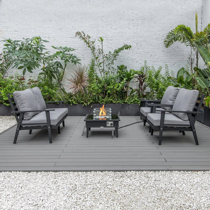 Walbrooke Aluminum Patio Conversation With Slats Design Fire Pit Table & Tank Holder - Elax Furniture
