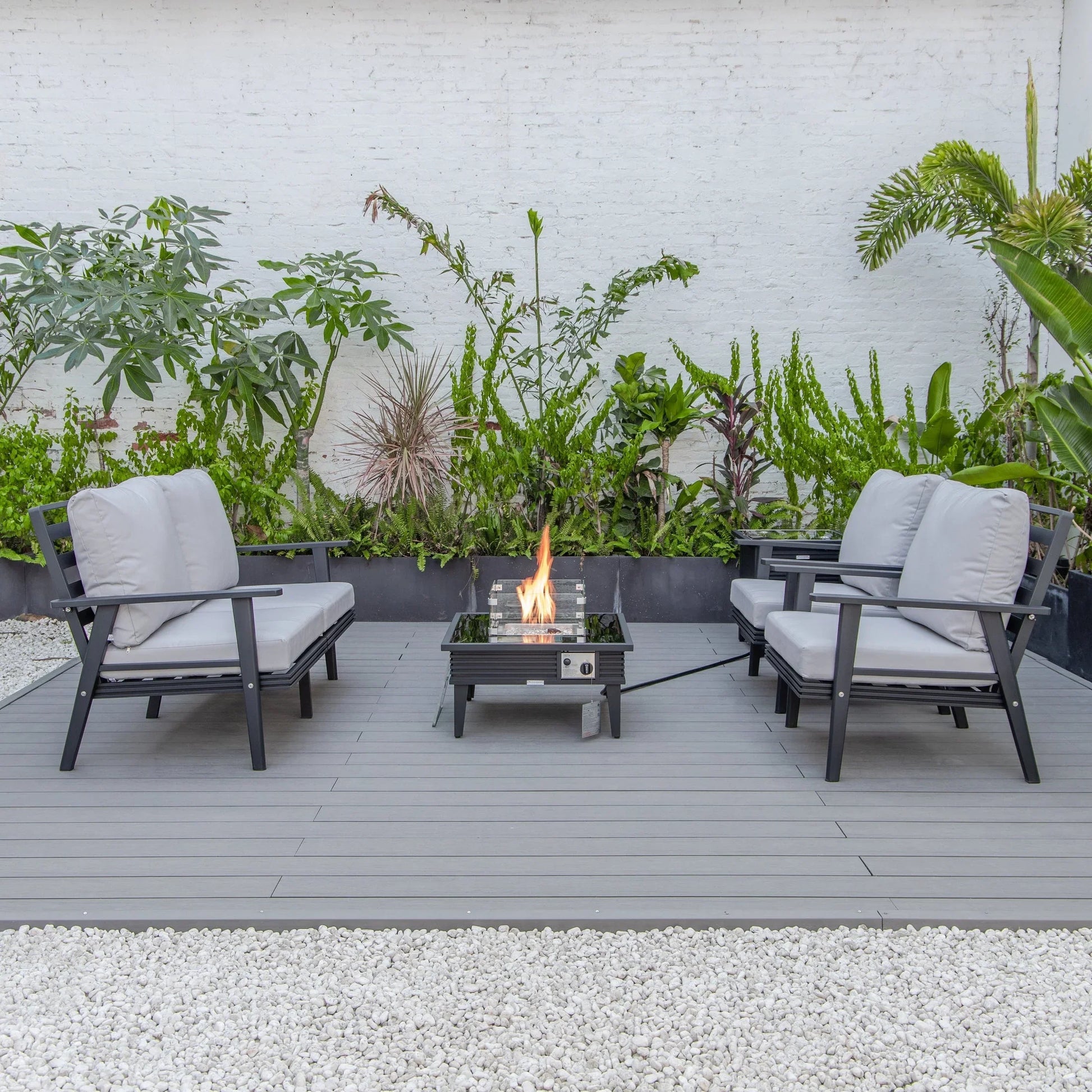 Walbrooke Aluminum Patio Conversation With Slats Design Fire Pit Table & Tank Holder - Elax Furniture