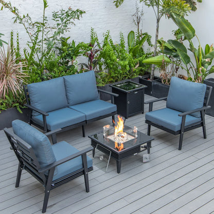 Walbrooke Aluminum Patio Conversation With Slats Design Fire Pit Table & Tank Holder - Elax Furniture