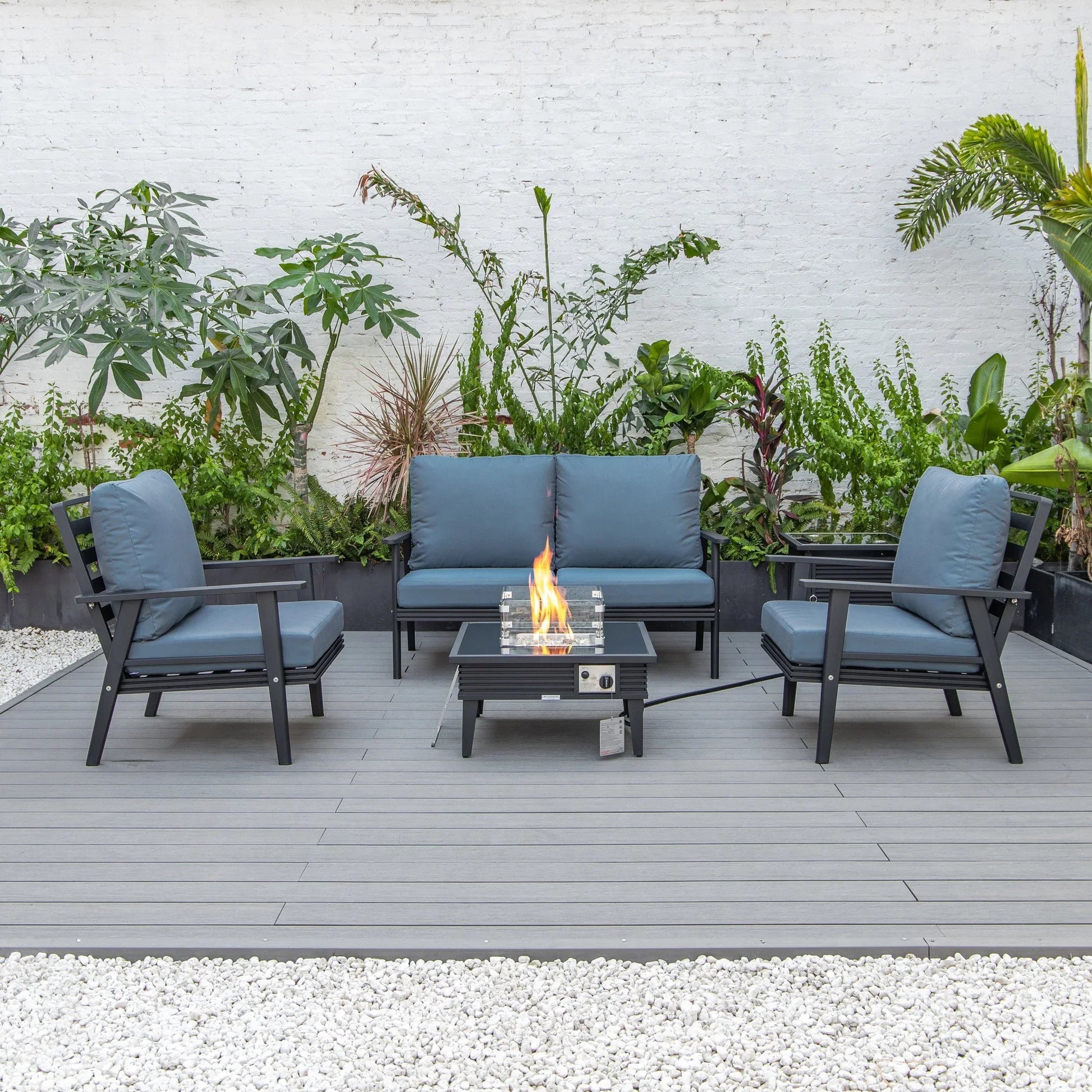 Walbrooke Aluminum Patio Conversation With Slats Design Fire Pit Table & Tank Holder - Elax Furniture