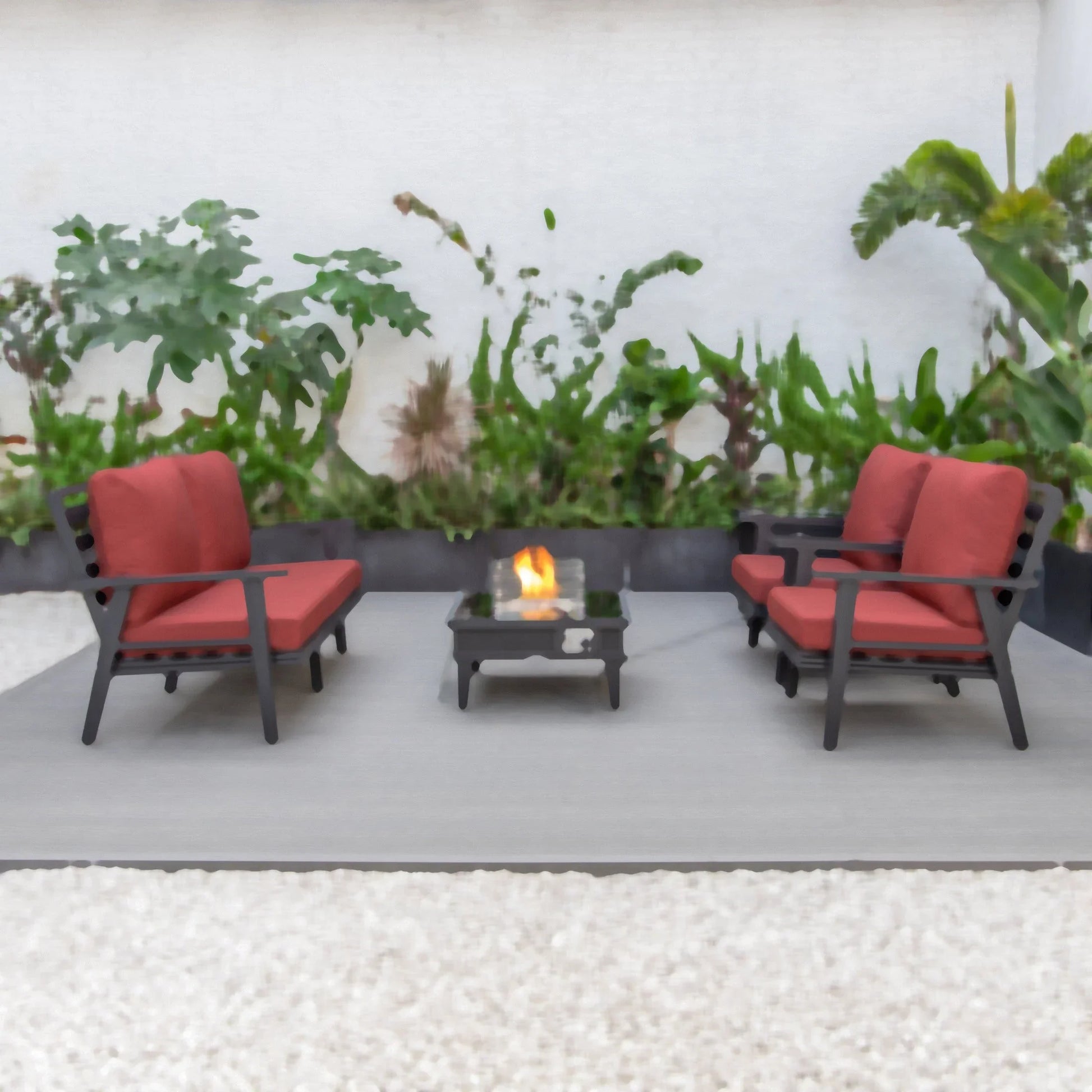 Walbrooke Aluminum Patio Conversation With Slats Design Fire Pit Table & Tank Holder - Elax Furniture