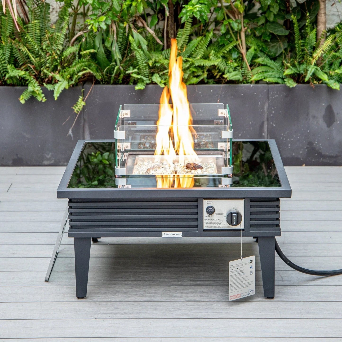 Walbrooke Modern Outdoor Square Fire Pit Table with Powder-Coated Aliuminum Frame and Slats Design - Elax Furniture