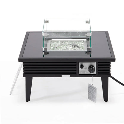 Walbrooke Modern Outdoor Square Fire Pit Table with Powder-Coated Aliuminum Frame and Slats Design - Elax Furniture