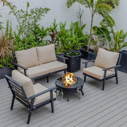 Walbrooke Aluminum Patio Conversation With Slats Design Fire Pit Table & Tank Holder - Elax Furniture
