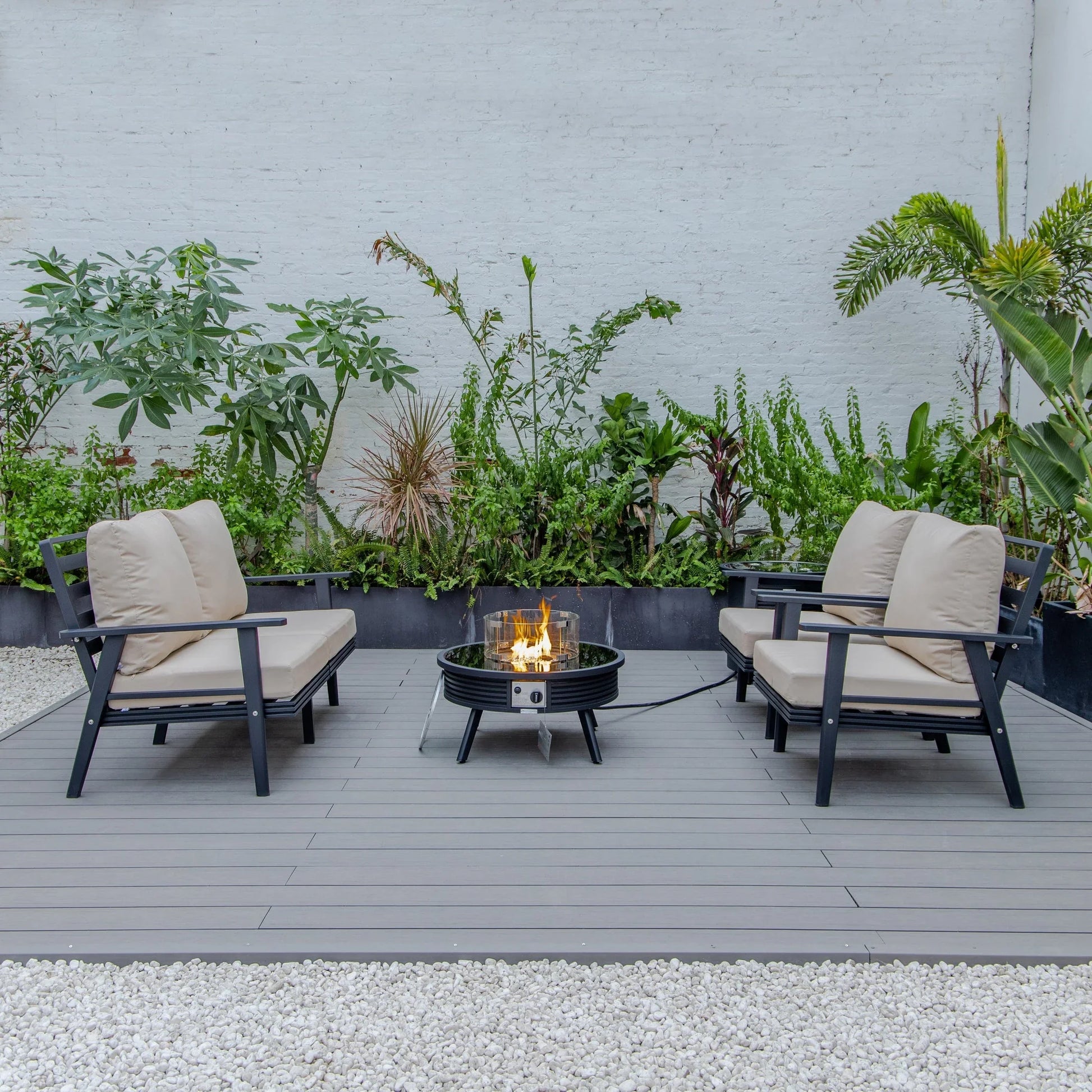 Walbrooke Aluminum Patio Conversation With Slats Design Fire Pit Table & Tank Holder - Elax Furniture
