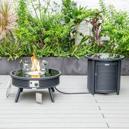 Walbrooke Aluminum Patio Conversation With Slats Design Fire Pit Table & Tank Holder - Elax Furniture