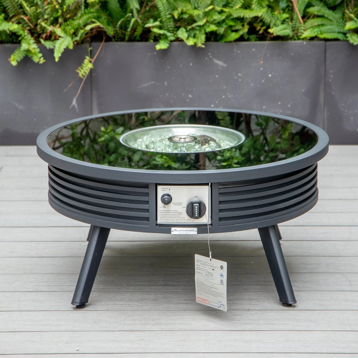 Walbrooke Aluminum Patio Conversation With Slats Design Fire Pit Table & Tank Holder - Elax Furniture