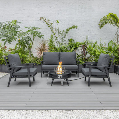 Walbrooke Aluminum Patio Conversation With Slats Design Fire Pit Table & Tank Holder - Elax Furniture