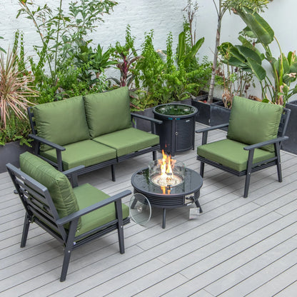 Walbrooke Aluminum Patio Conversation With Slats Design Fire Pit Table & Tank Holder - Elax Furniture