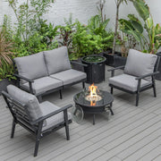 Walbrooke Aluminum Patio Conversation With Slats Design Fire Pit Table & Tank Holder - Elax Furniture