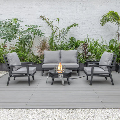 Walbrooke Aluminum Patio Conversation With Slats Design Fire Pit Table & Tank Holder - Elax Furniture