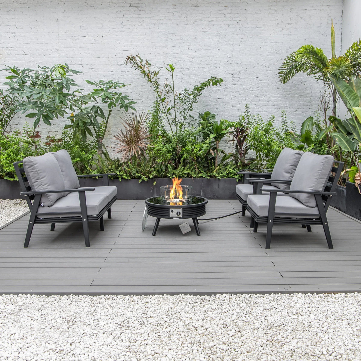 Walbrooke Aluminum Patio Conversation With Slats Design Fire Pit Table & Tank Holder - Elax Furniture