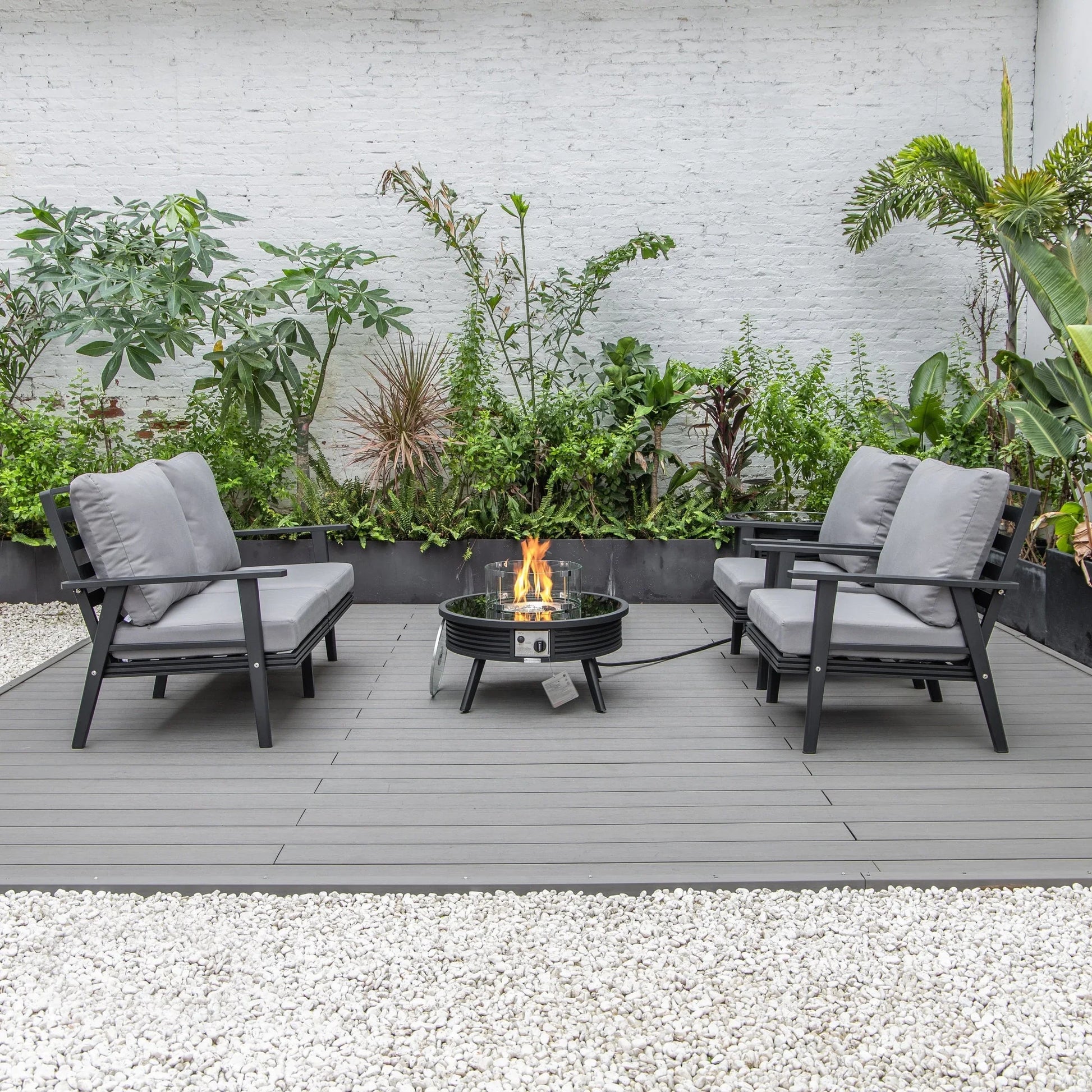 Walbrooke Aluminum Patio Conversation With Slats Design Fire Pit Table & Tank Holder - Elax Furniture