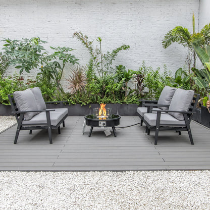Walbrooke Aluminum Patio Conversation With Slats Design Fire Pit Table & Tank Holder - Elax Furniture