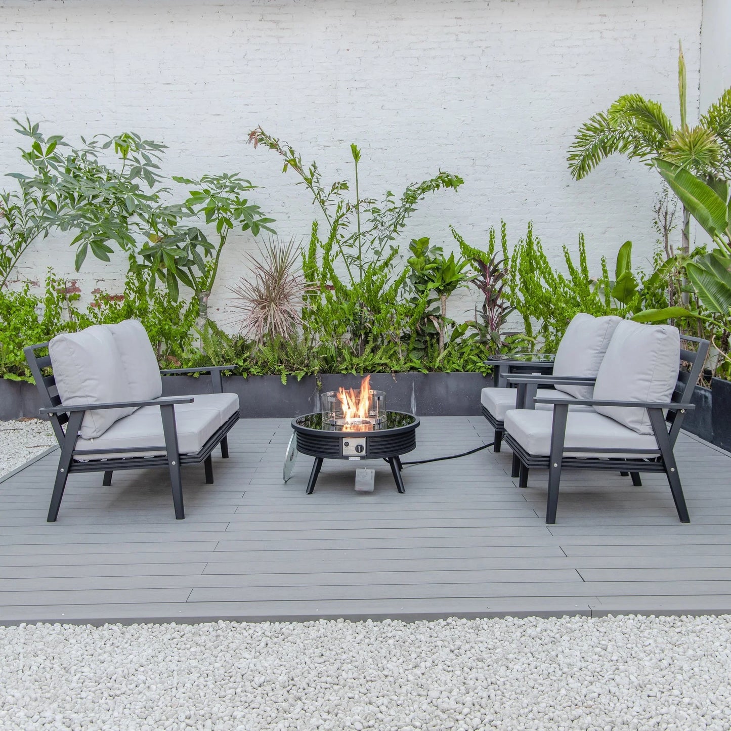 Walbrooke Aluminum Patio Conversation With Slats Design Fire Pit Table & Tank Holder - Elax Furniture