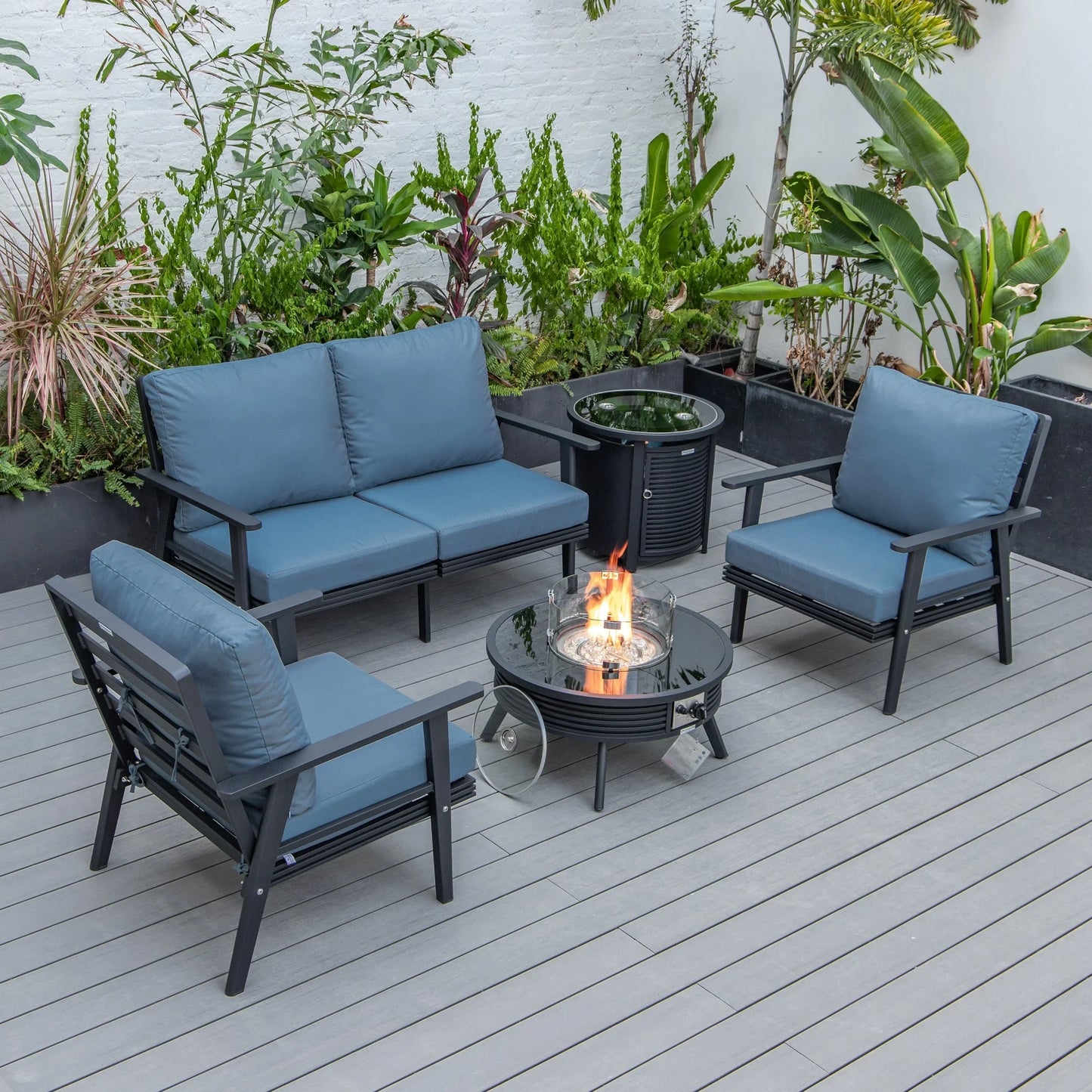 Walbrooke Aluminum Patio Conversation With Slats Design Fire Pit Table & Tank Holder - Elax Furniture