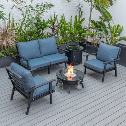 Walbrooke Aluminum Patio Conversation With Slats Design Fire Pit Table & Tank Holder - Elax Furniture